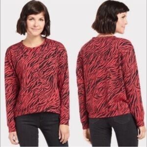 Anthropologie Sundry Zebra Print Crewneck Pullover Fuchsia Black